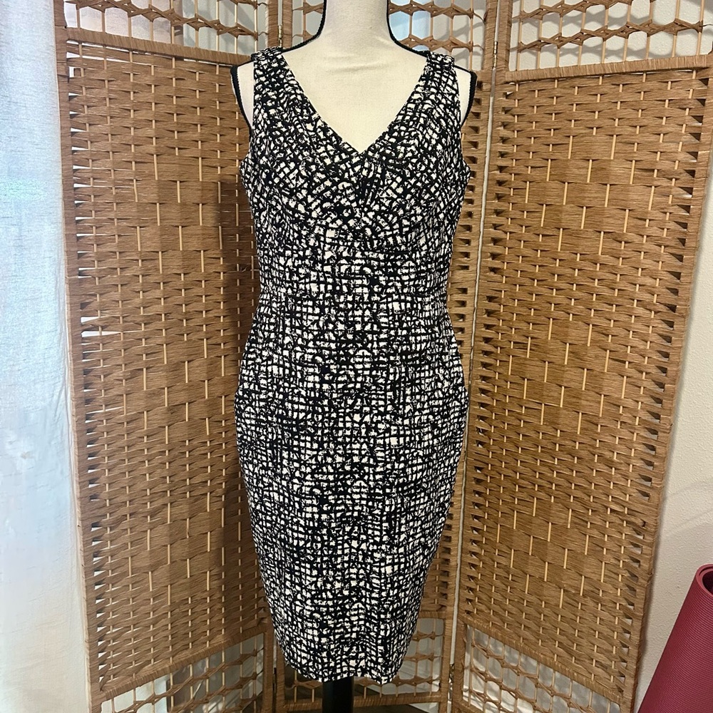 Lafayette 148 NewYork Elegant Black and White Sleeveless Dress - Picture 3 of 12